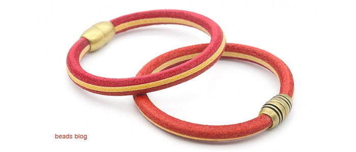 Pulseira Cabedal Vermelho Riscas