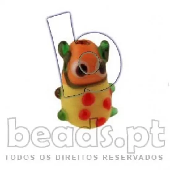 Conta Boneco em Vidro Amarelo com Bolas Vermelhas