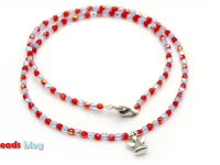 Colar Anjo de Contas Facetadas 3mm Vermelho e Azul com Fecho Mosquetão.