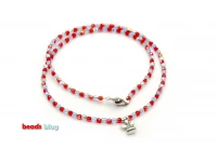 Colar Anjo de Contas Facetadas 3mm Vermelho e Azul com Fecho Mosquetão.