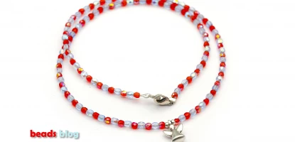 Colar Anjo de Contas Facetadas 3mm Vermelho e Azul com Fecho Mosquetão.