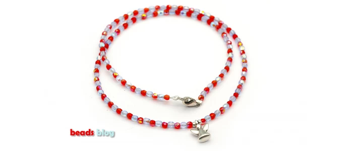 Colar Anjo de Contas Facetadas 3mm Vermelho e Azul com Fecho Mosquetão.