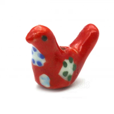 Conta Pássaro em Cerâmica Decorada Vermelho