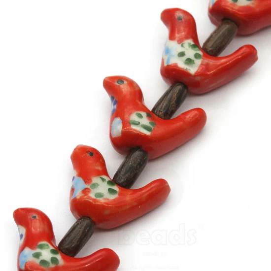 Conta Pássaro em Cerâmica Decorada Vermelho