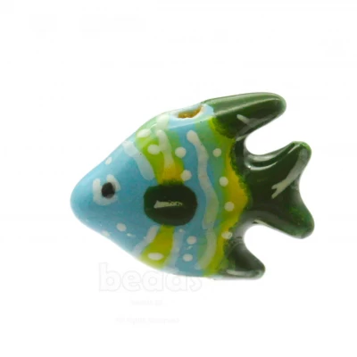Conta Peixe em Cerâmica Decorado Azul e Verde
