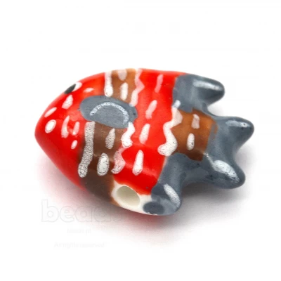 Conta Peixe em Cerâmica Decorada Vermelho